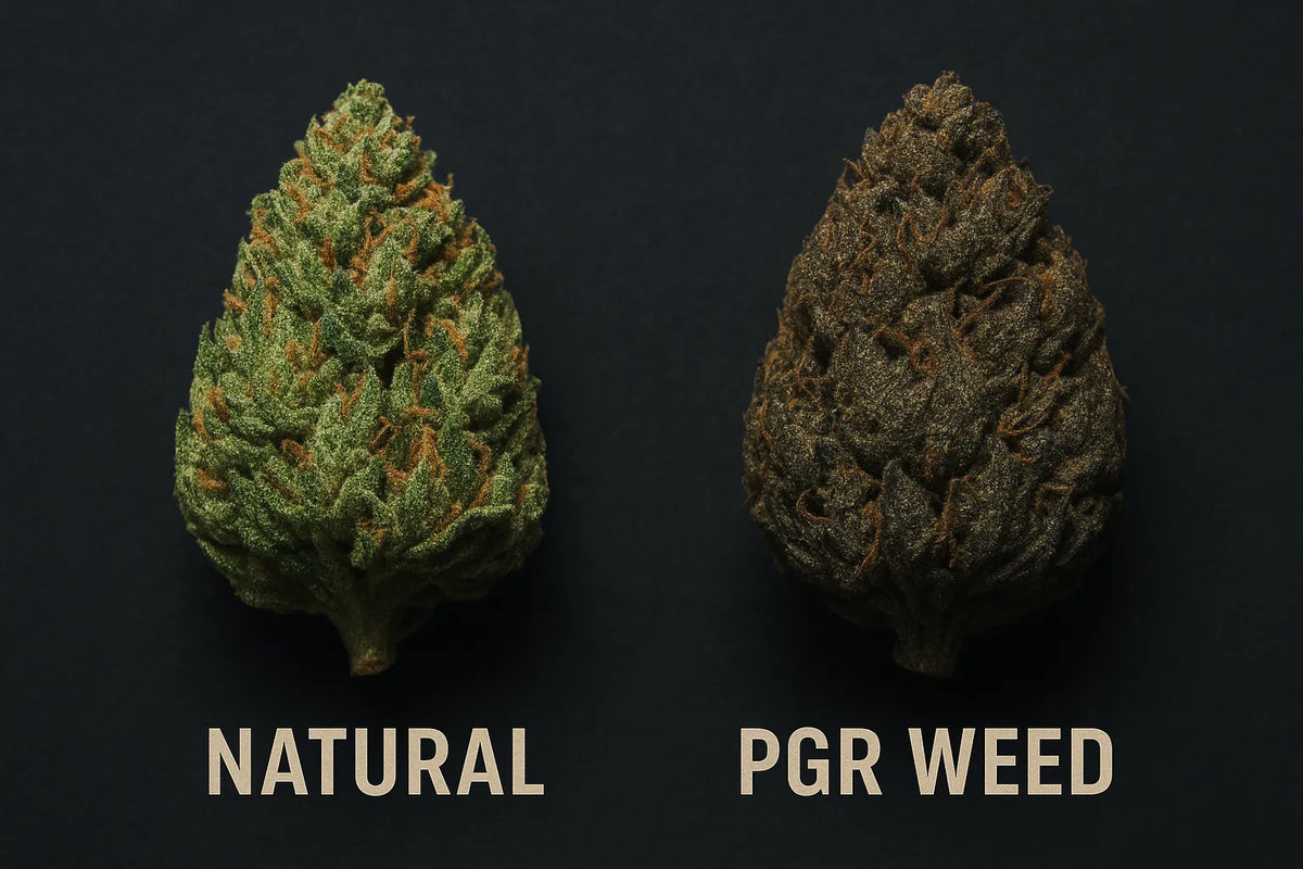 Comparaison entre une Fleur de Cannabis naturelle et une Fleur de weed PGR côte à côte