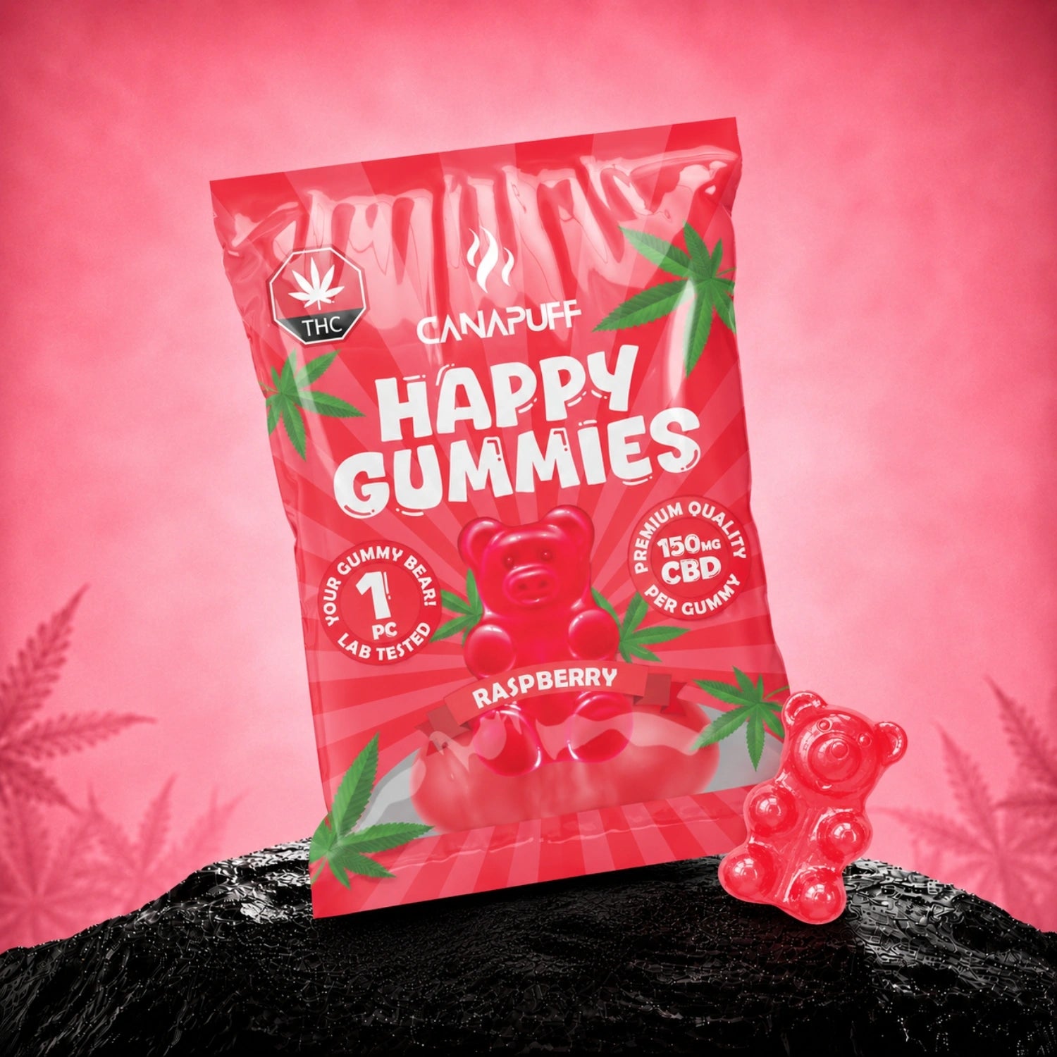 Canapuff CBD Gummies Raspberry, 150mg CBD per gummy