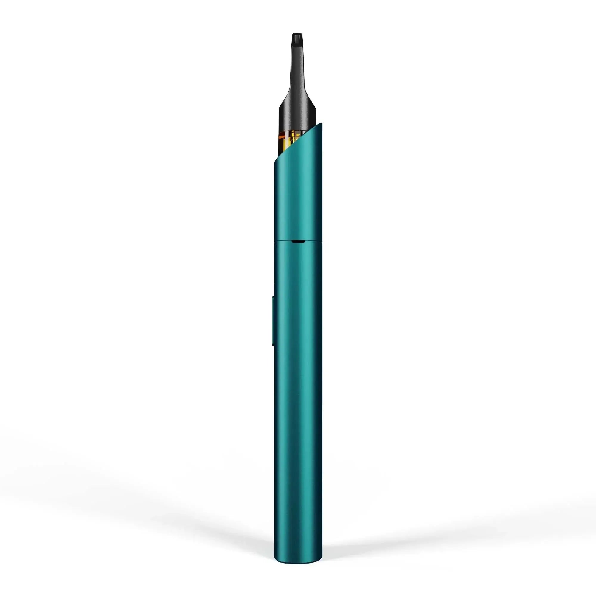 Teal vaporizer pen med mundstykket åbent