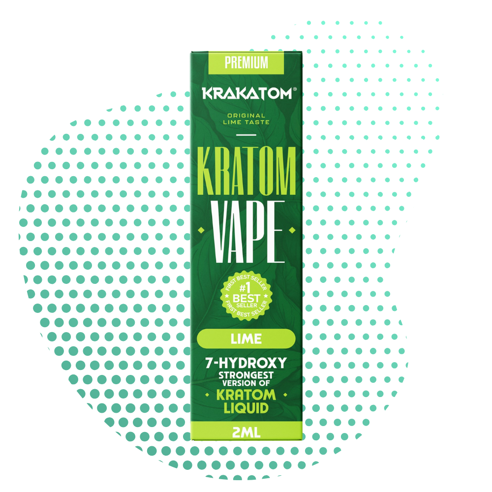 Plavo pakiranje Kratom vapea s tekstom okusa limete.