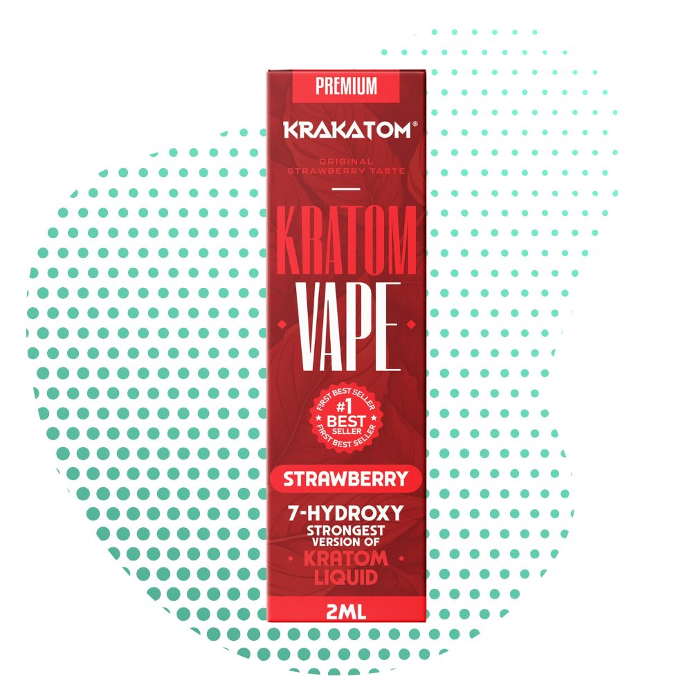 Plavo pakiranje za Kratom vape s natpisom okusa jagode.