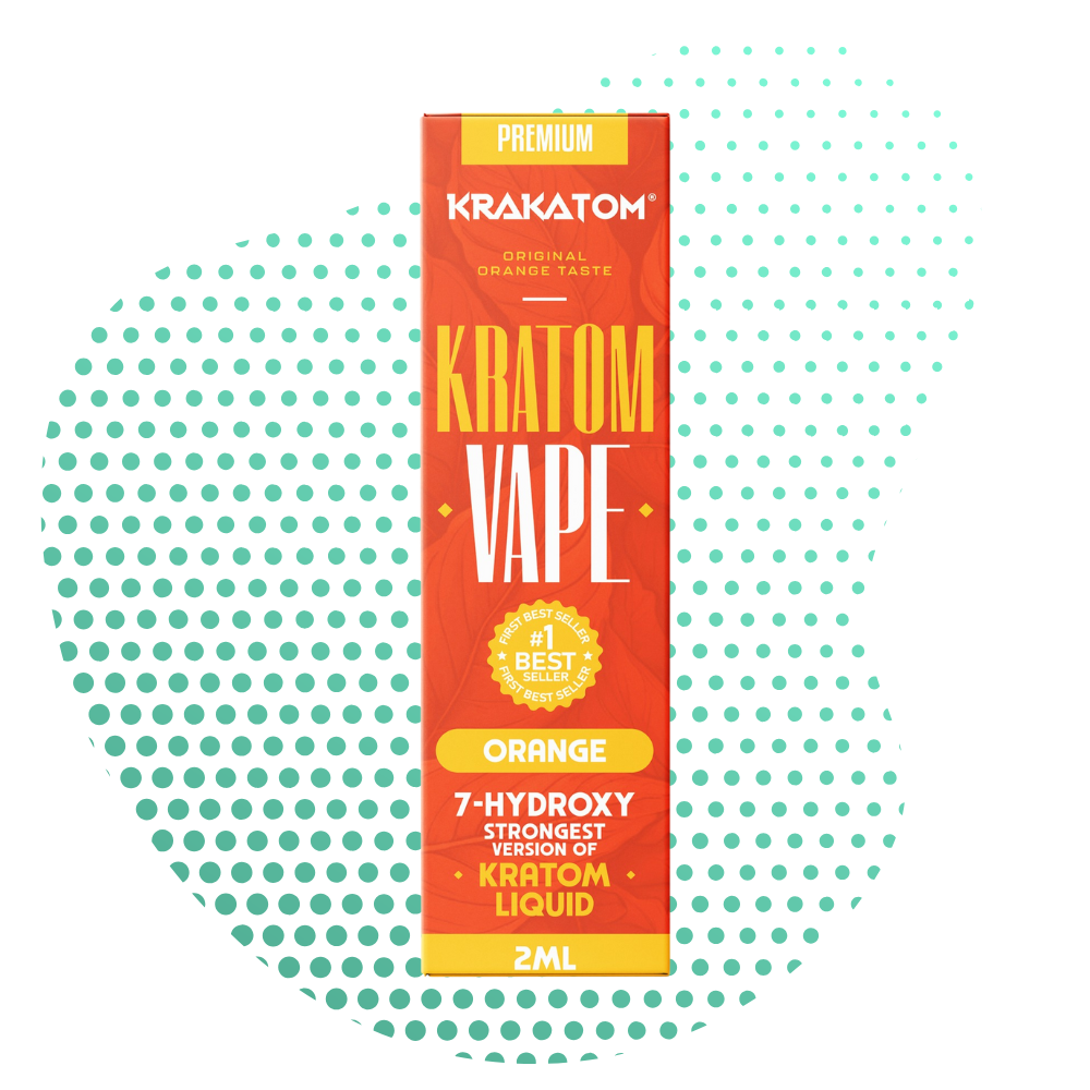 Plava ambalaža za Kratom vape s natpisom okusa naranče.
