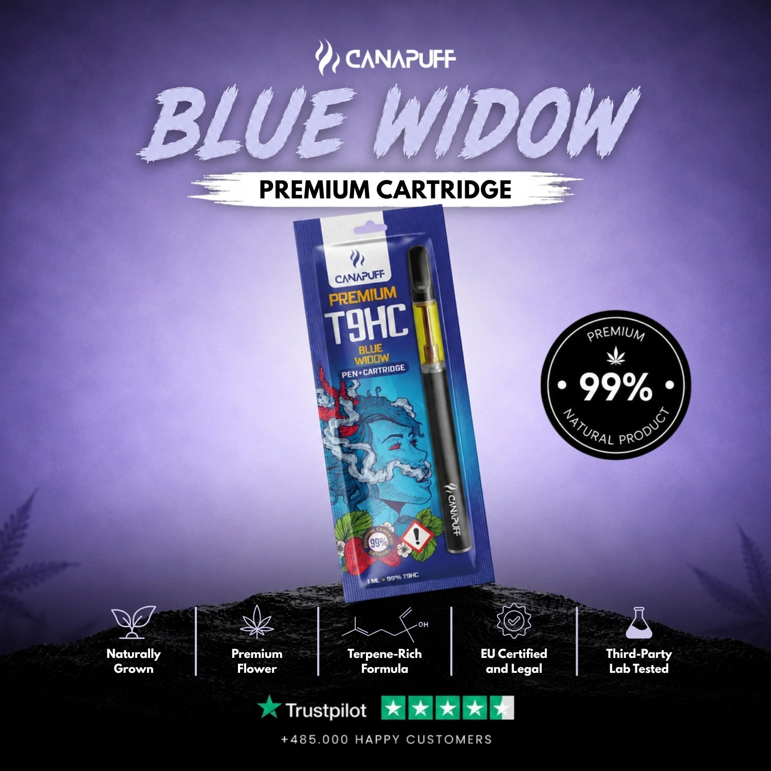 T9HC Pen + Cartouche Blue Widow 99 %