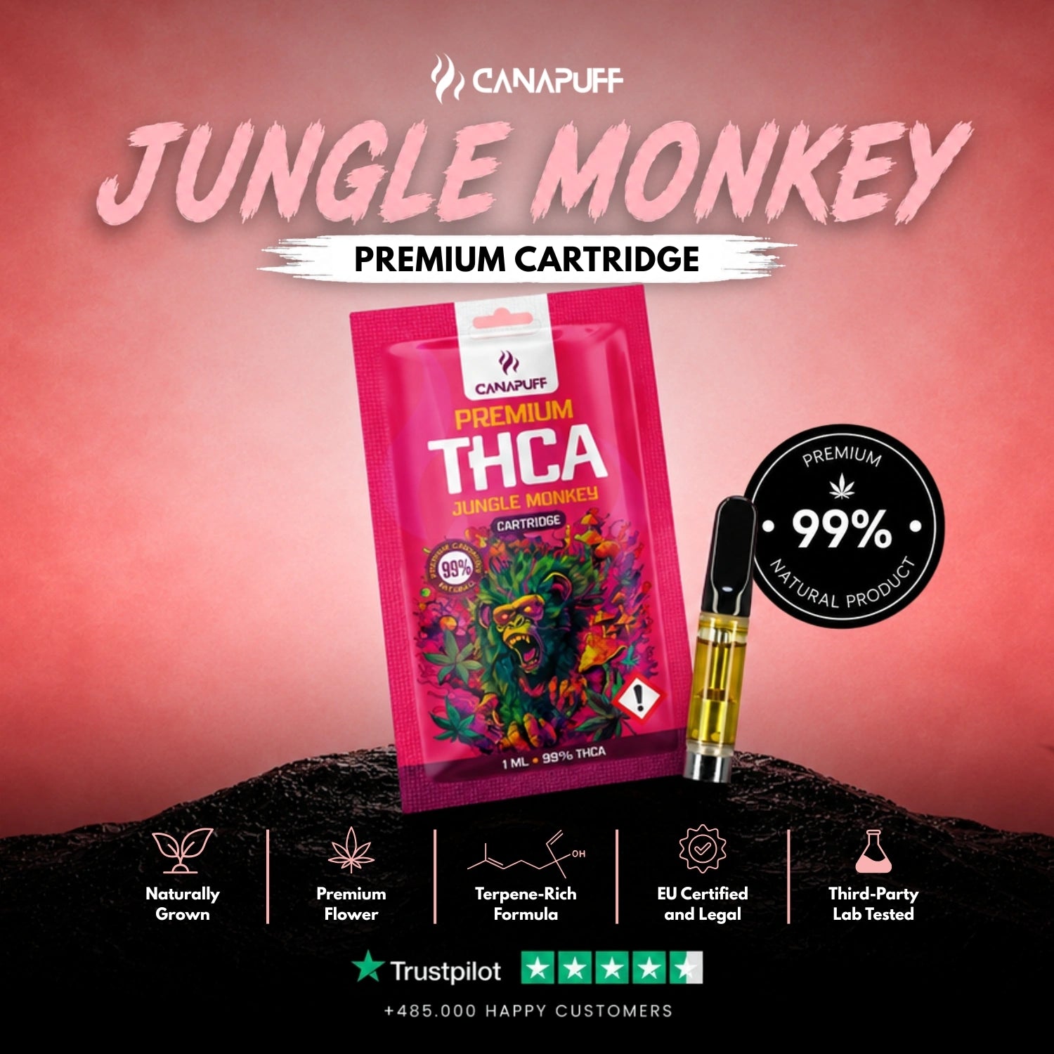 THCA Cartridge Jungle Monkey 99%