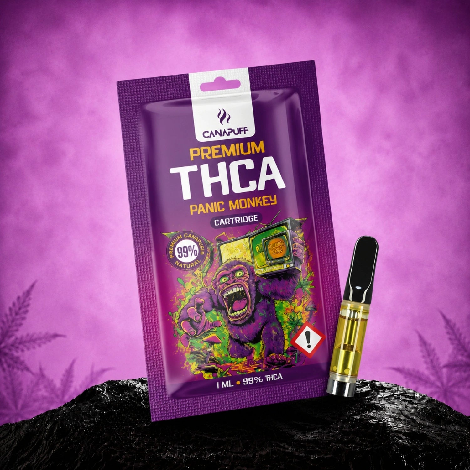 Canapuff THCA Panic Monkey cartridge, 99% strength, 1 ml