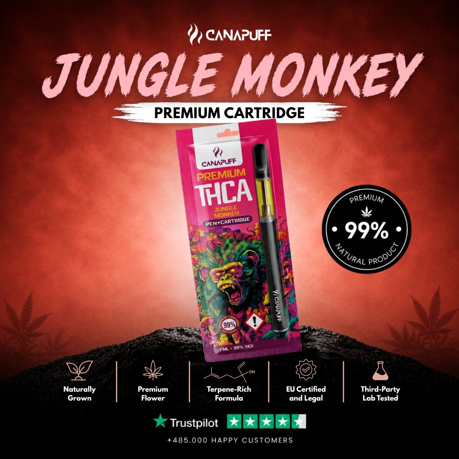 THCA Pen+Cartridge Jungle Monkey 99%