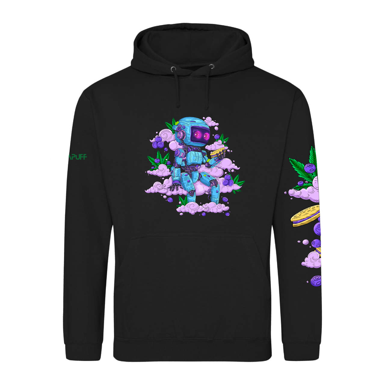 Sort sweatshirt med astronaut- og skydesign