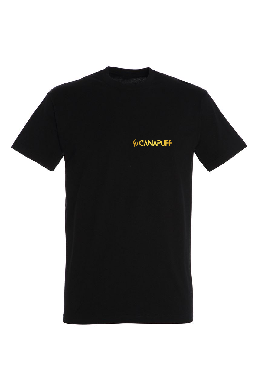 Sort T-shirt med lille Canapuff-logo på brystet