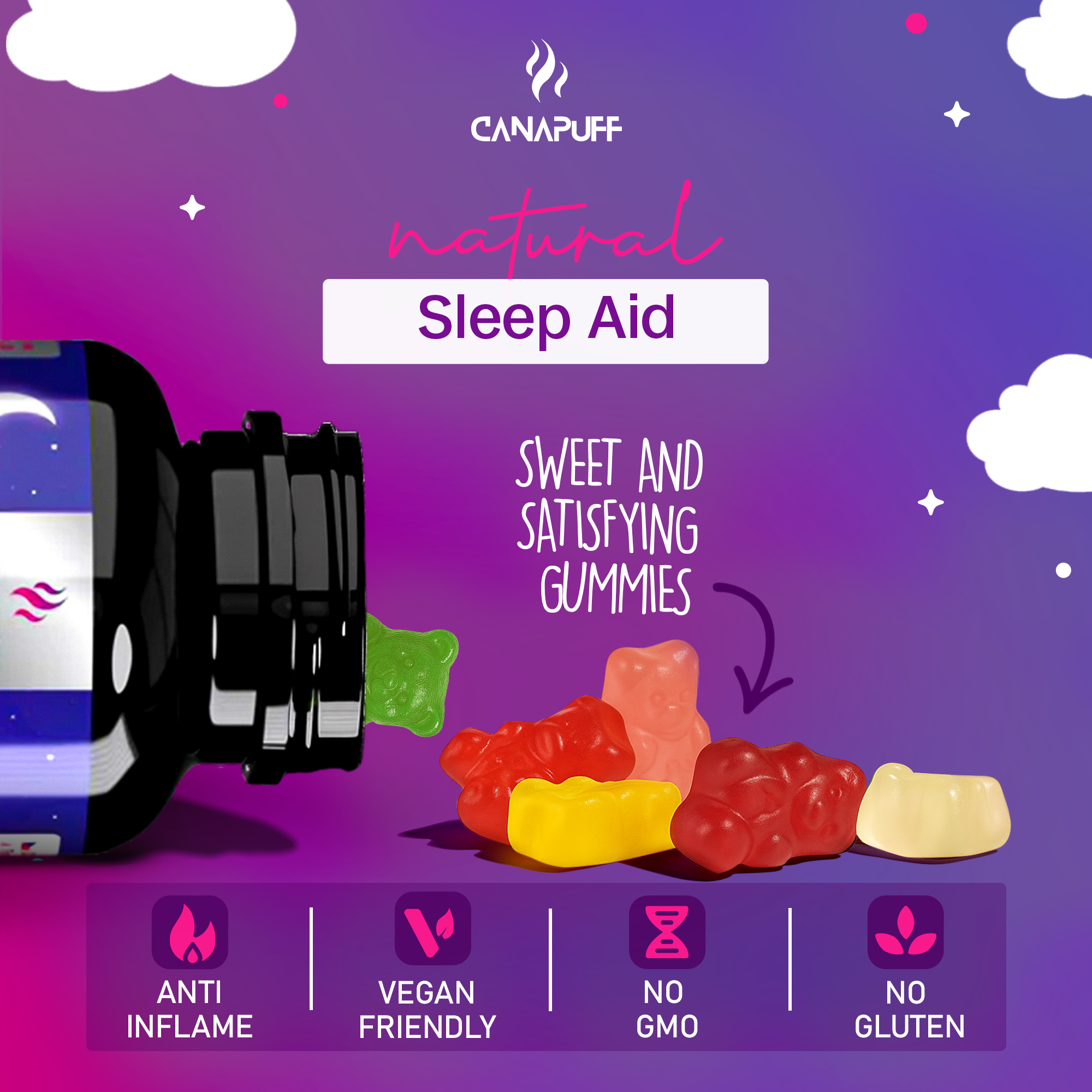 Melatonin+CBN Gummies - Hindbær-Canapuff