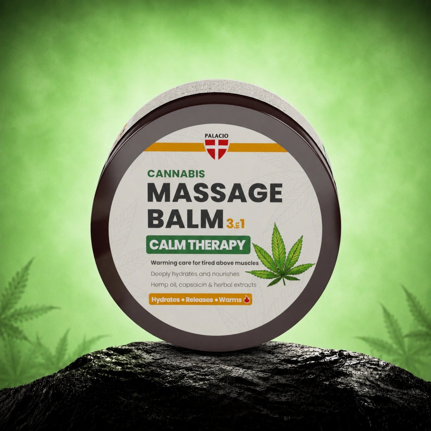 Palacio Baume de massage chauffant 3en1 Calm à l’huile de chanvre 300 ml