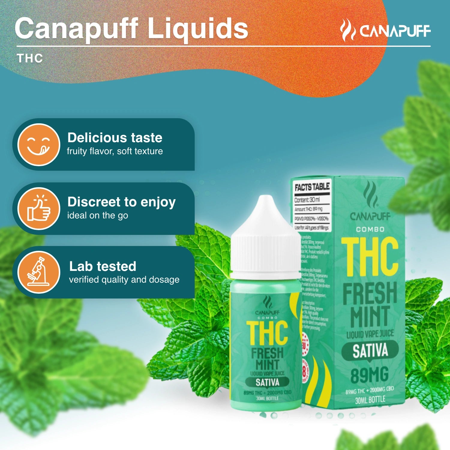 liquid THC 89mg THC/2000mg CBD - Menthe fraîche - 30ml - Canapuff