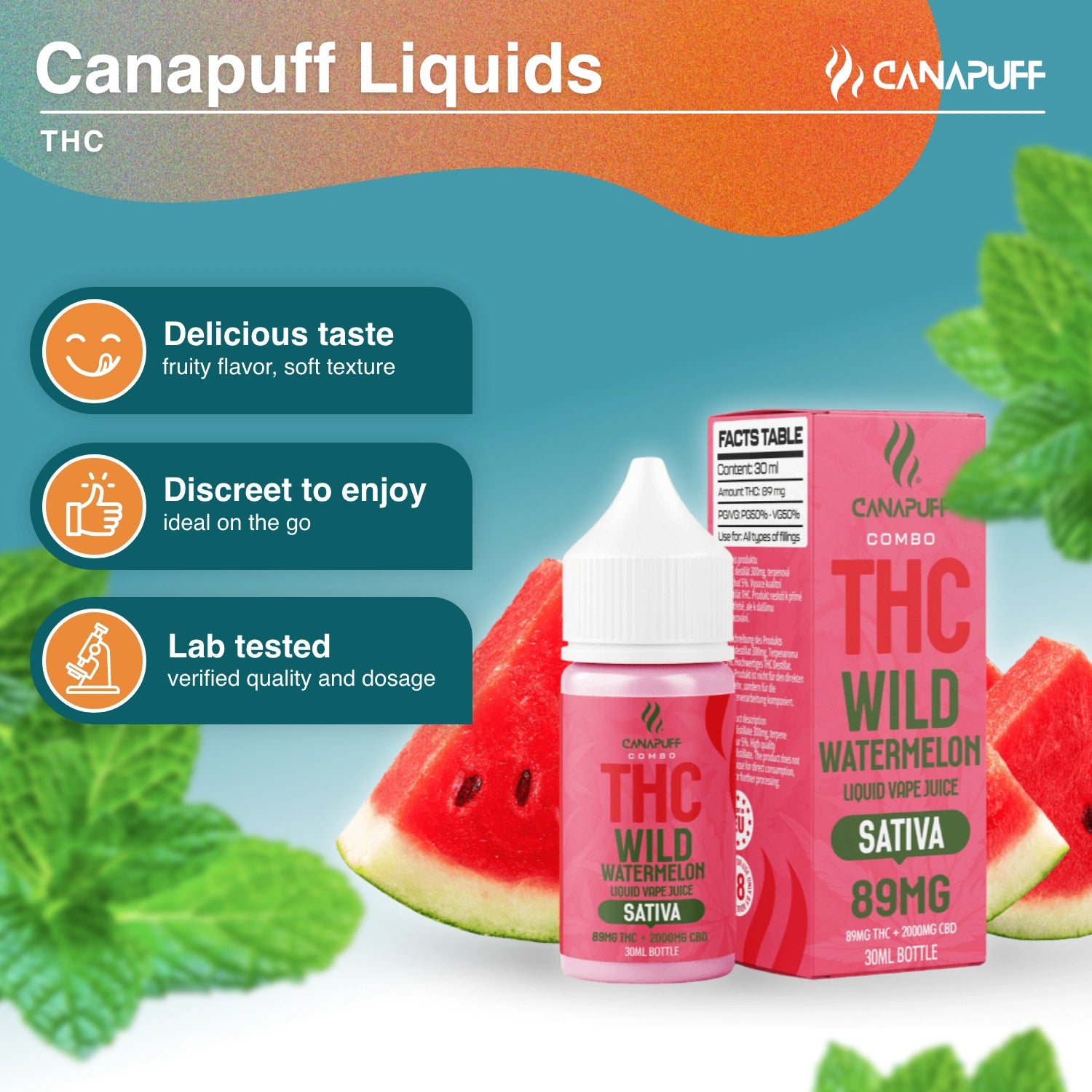 liquid THC 89mg THC/2000mg CBD - Pastèque Sauvage - 30ml - Canapuff
