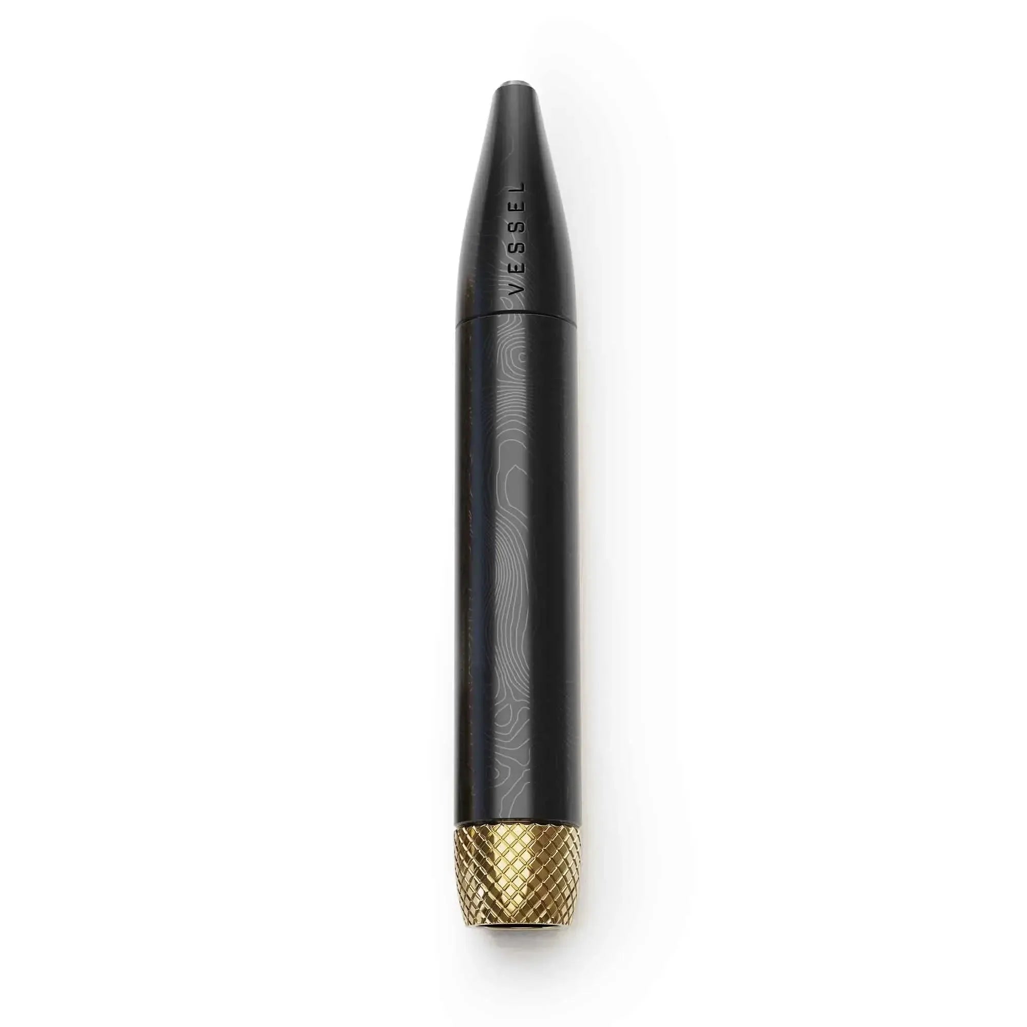 Vessel pen i sort med gulddetaljer