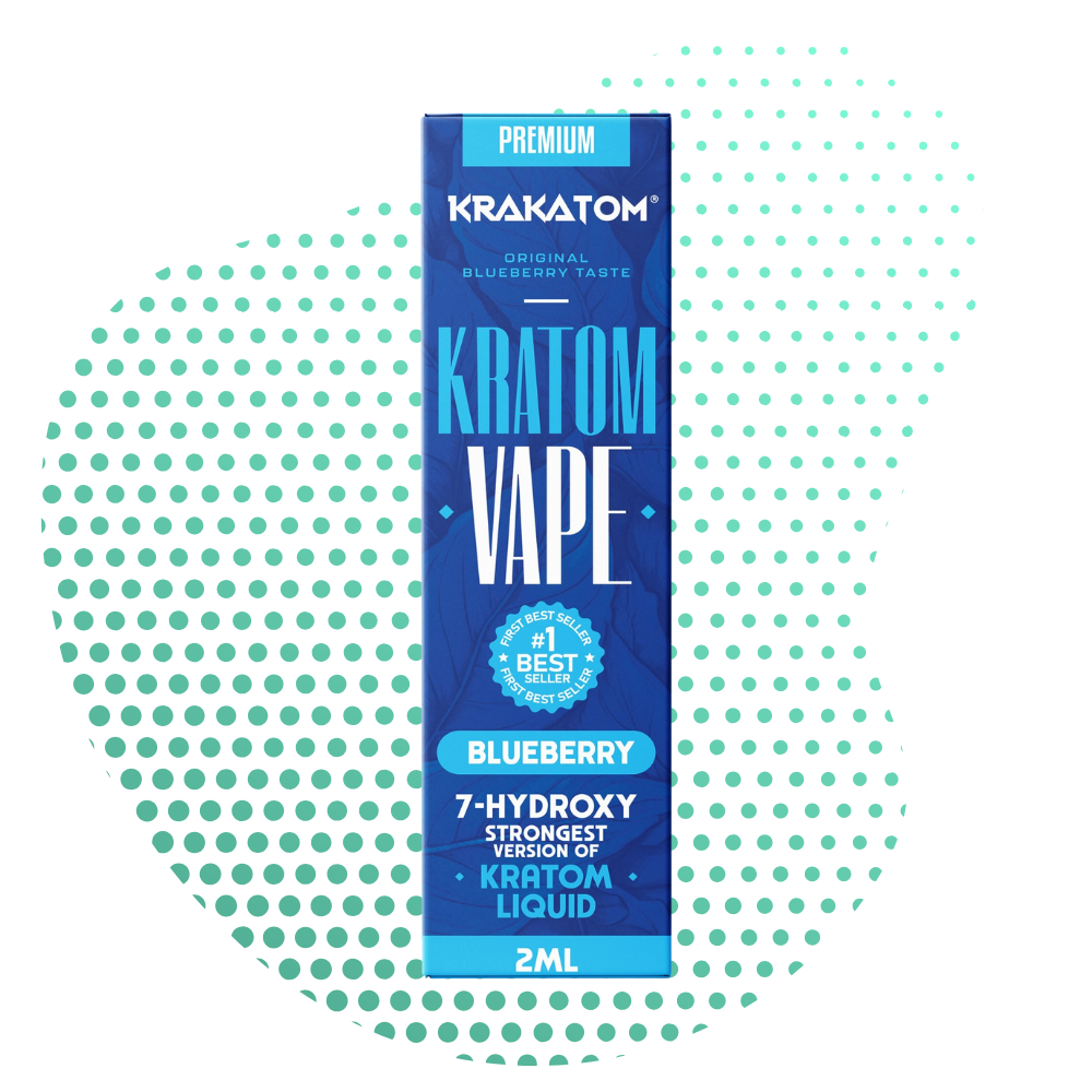 Συσκευασία Blue Kratom vape με κείμενο γεύσης blueberry.