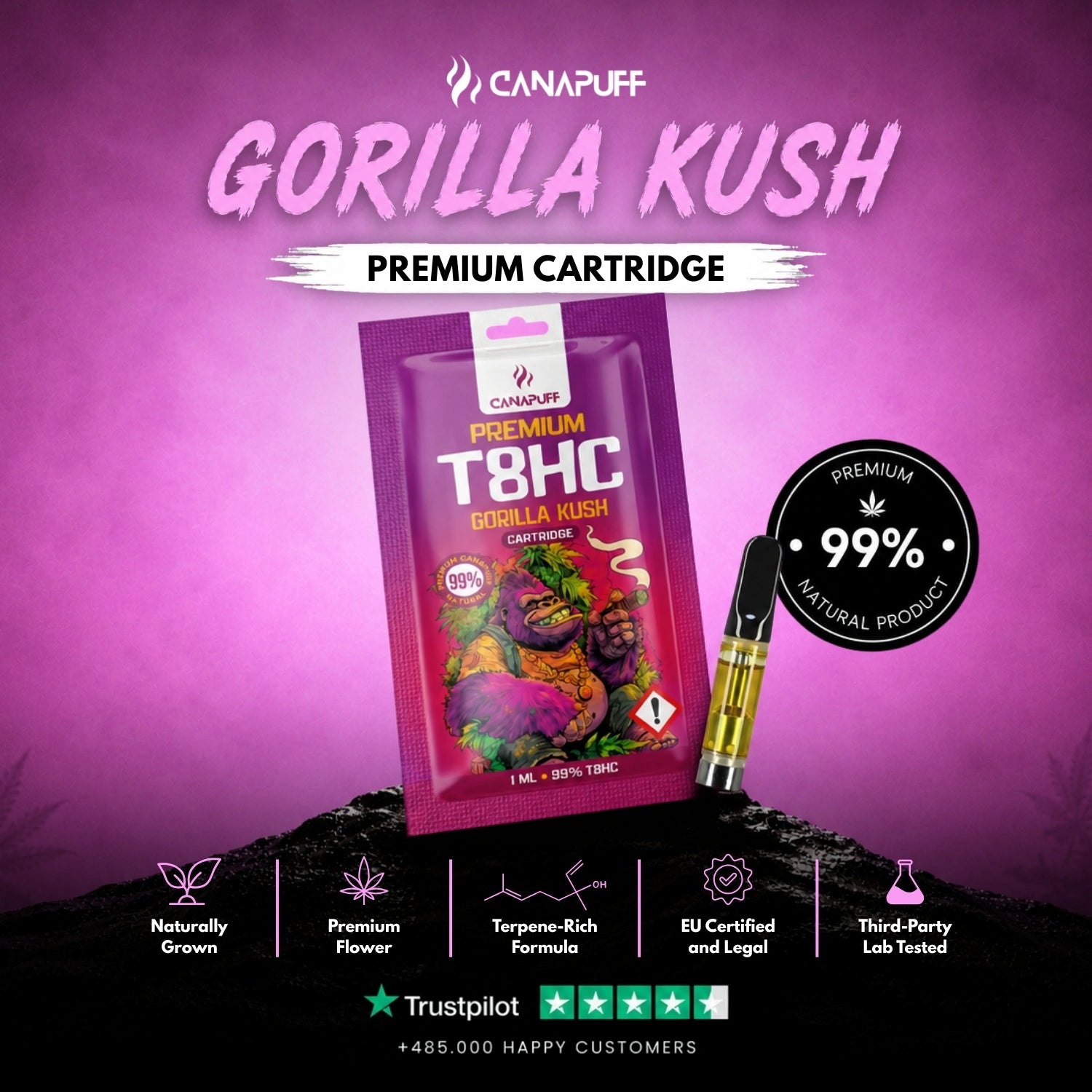 T8HC Cartouche Gorilla Kush 99 %