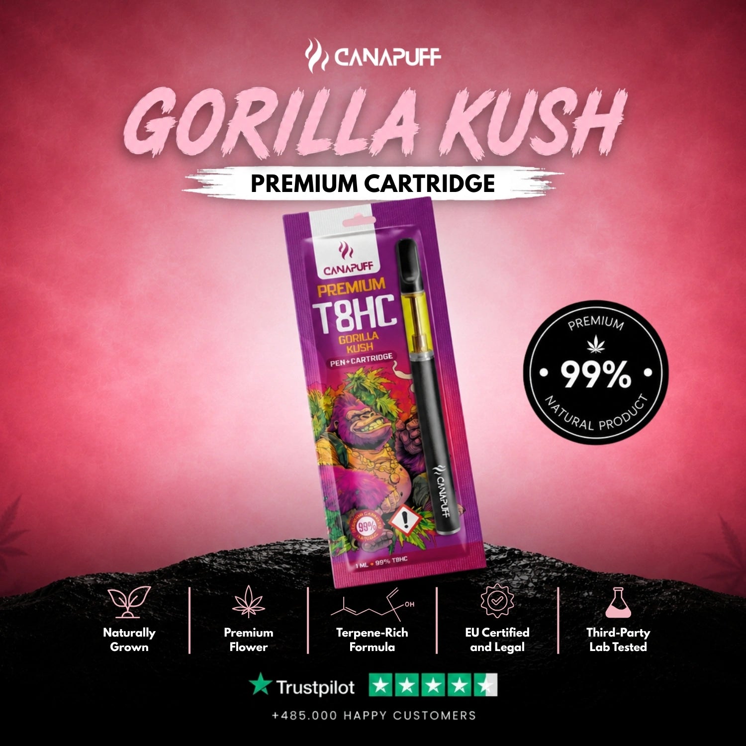 T8HC Pen + Cartouche Gorilla Kush 99 %