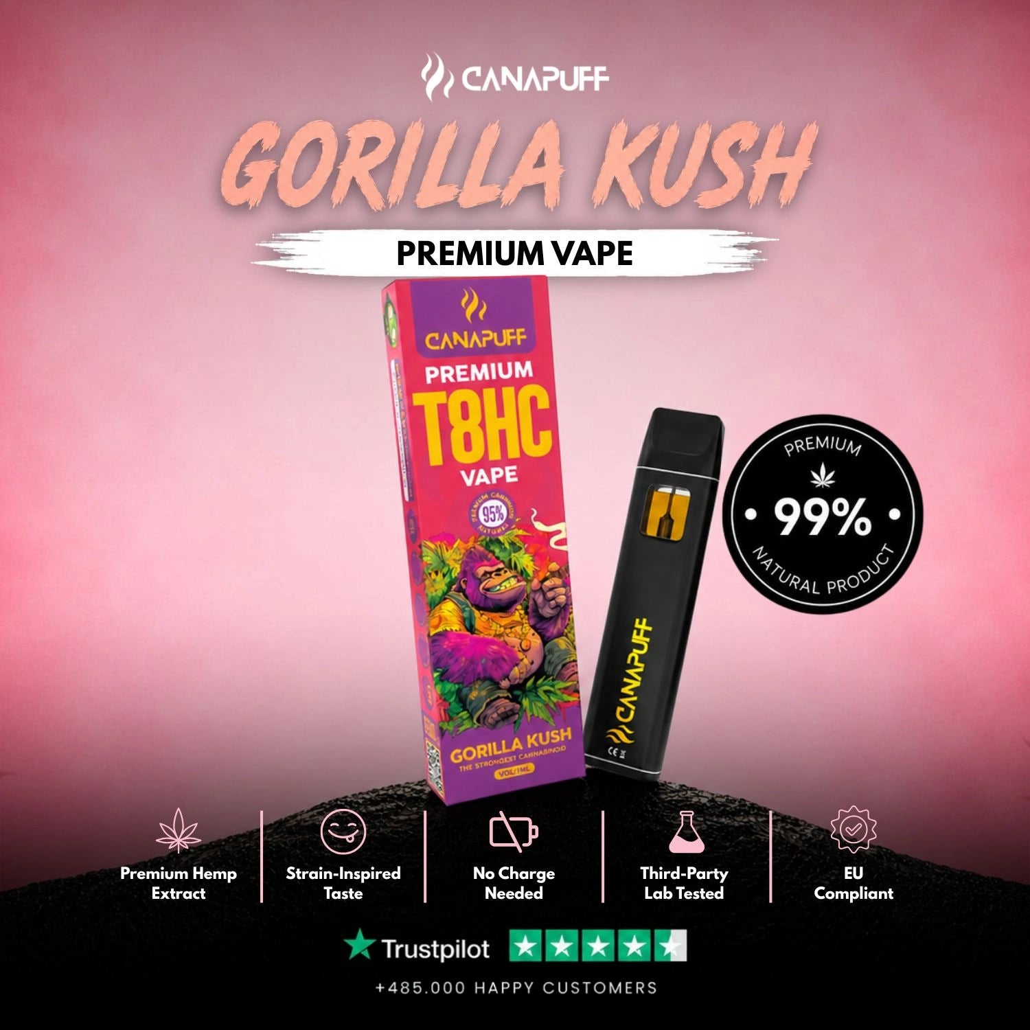 T8HC Vape Gorilla Kush 95 % 1 ml