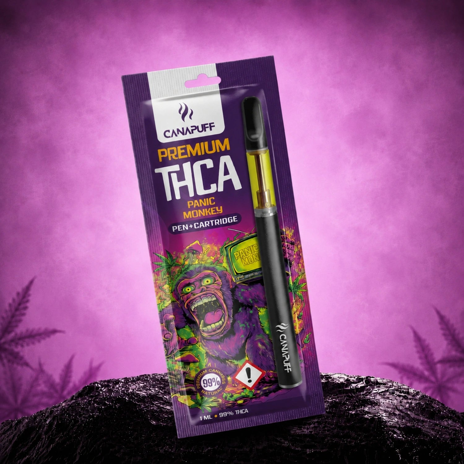 Canapuff THCA Pen+Cartridge Panic Monkey 99%, 1 ml