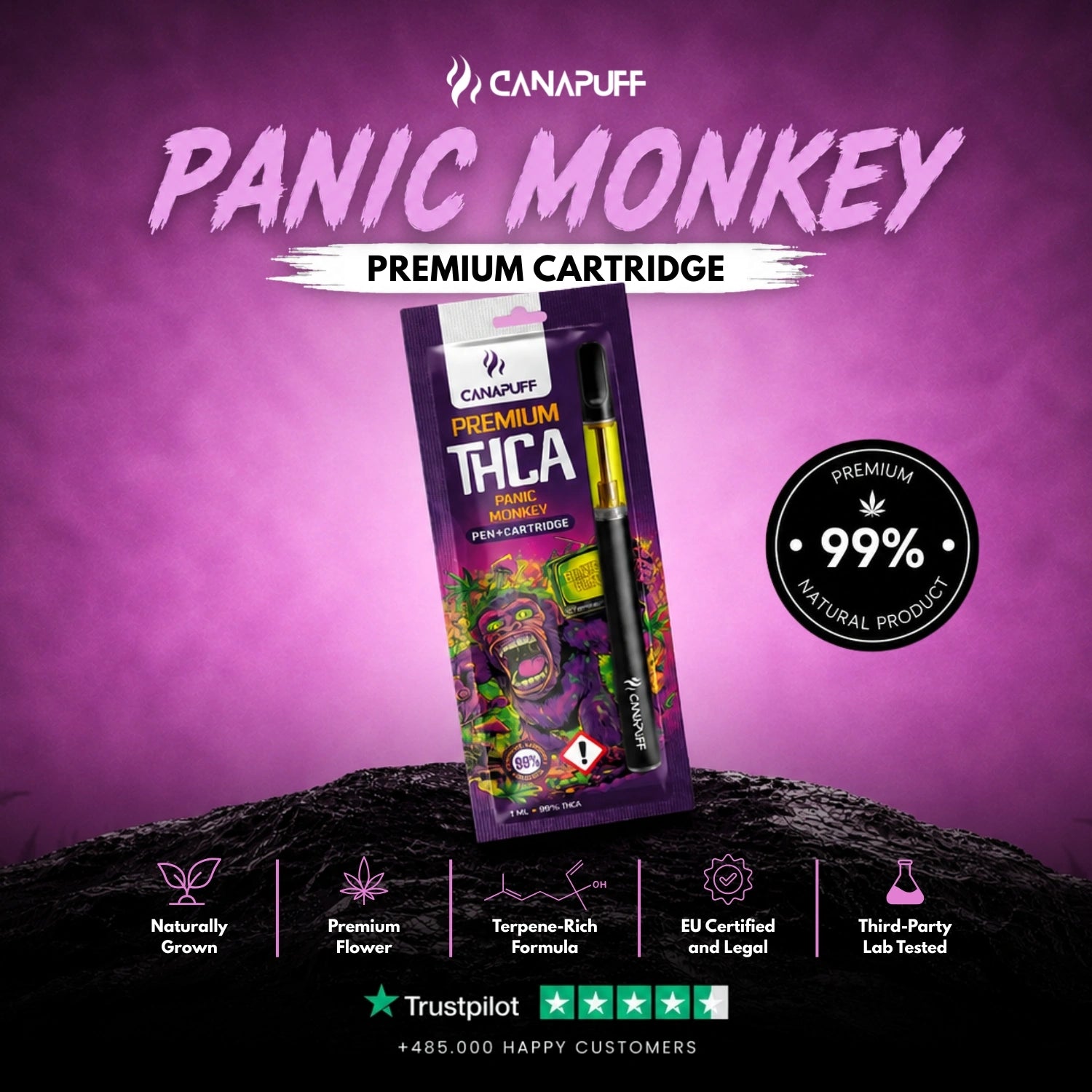 THCA Pen+Cartridge Panic Monkey 99%