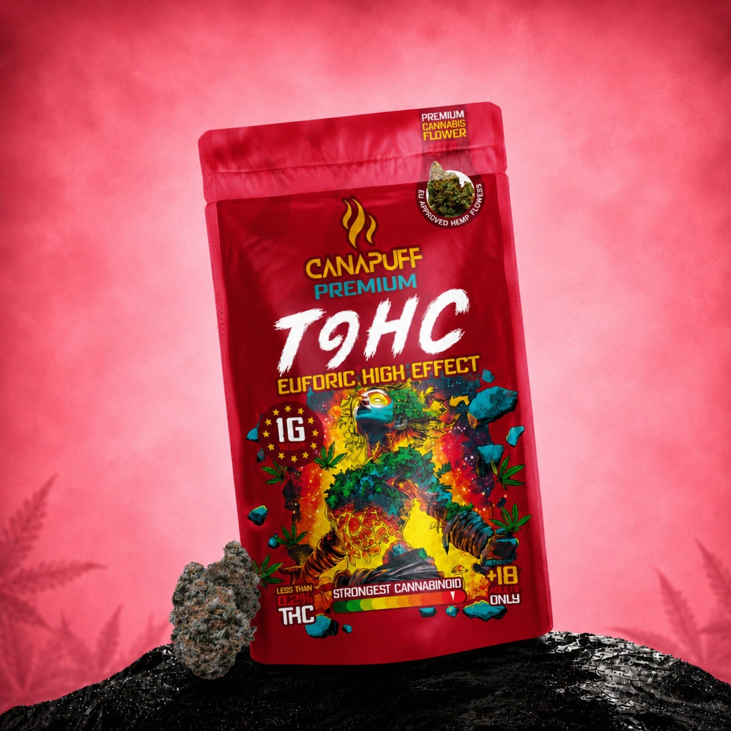 Canapuff TⳊHC Flowers Euforic 99% hemp-derived cannabis flower pouch