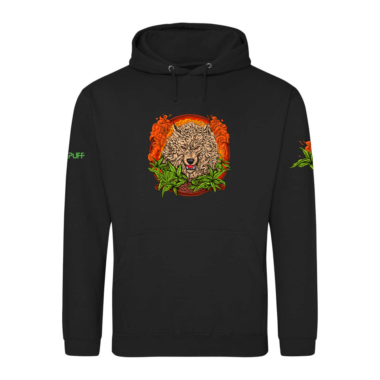 Sudadera con capucha con dragón verde y hojas de Cannabis